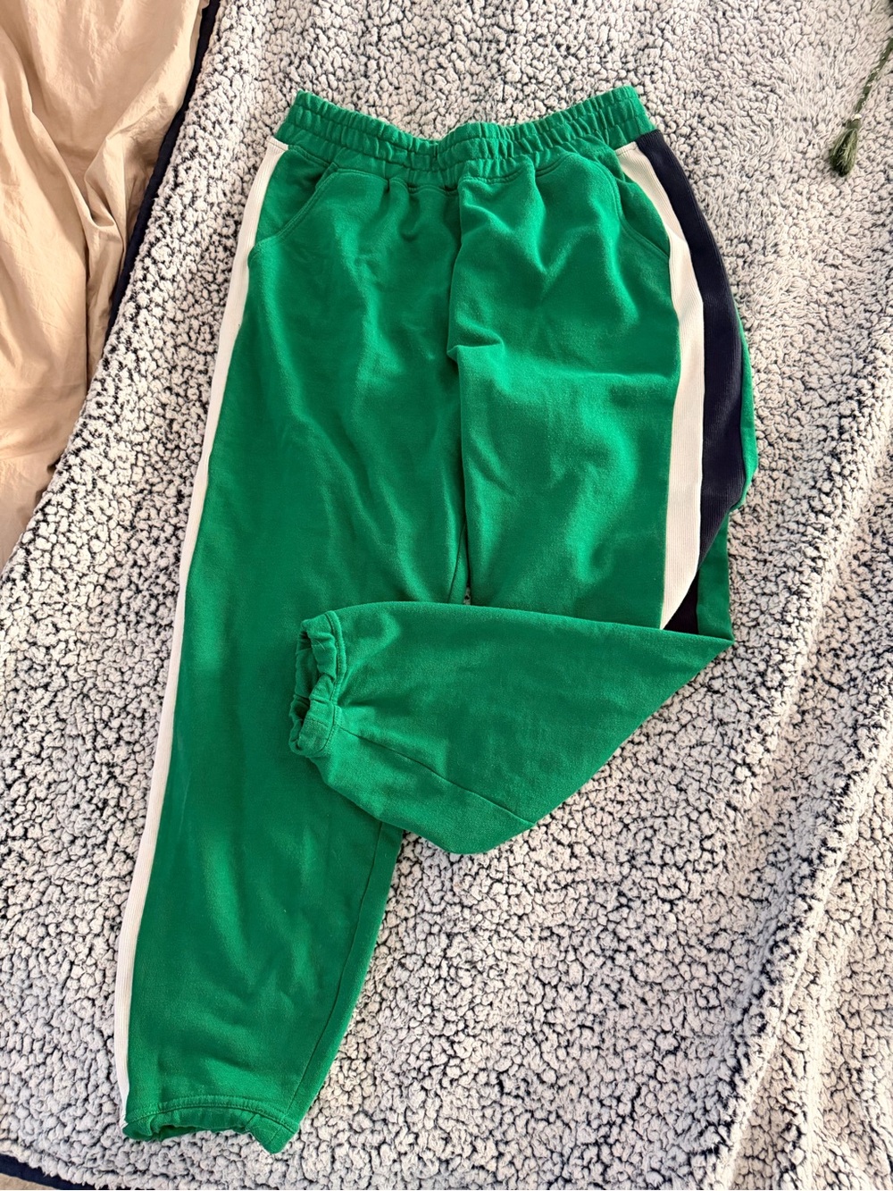 Cotton On Women’s L Sweatpant Joggers Track Pants Green w/ Navy&White Stripes